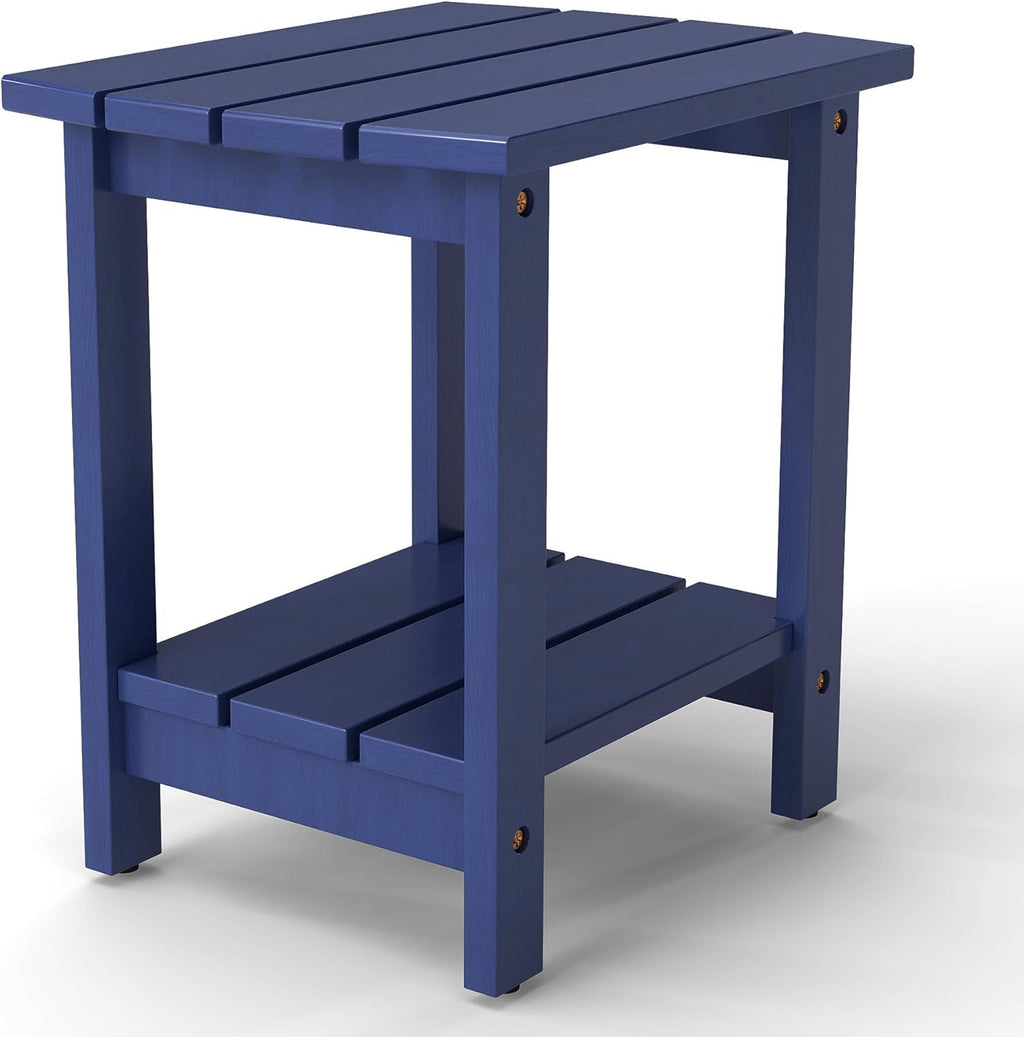 2-Tier Adirondack Side Table 17" with Double Shelf, Easy Assembly Solid Wood End Table,Outdoor & Indoor Small Table for Living Room,Patio, Poolside, Porch - Weather Resistant Navy Blue