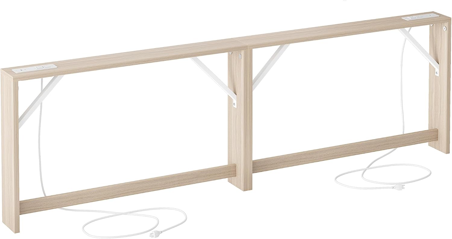 TIQLAB 5.9 Inch Narrow Console Table with Power Outlet,Sofa Table Set of 2，Total Length 94'' Sofa Table Behind Couch，for Entryway&Living Room, Light Walnut
