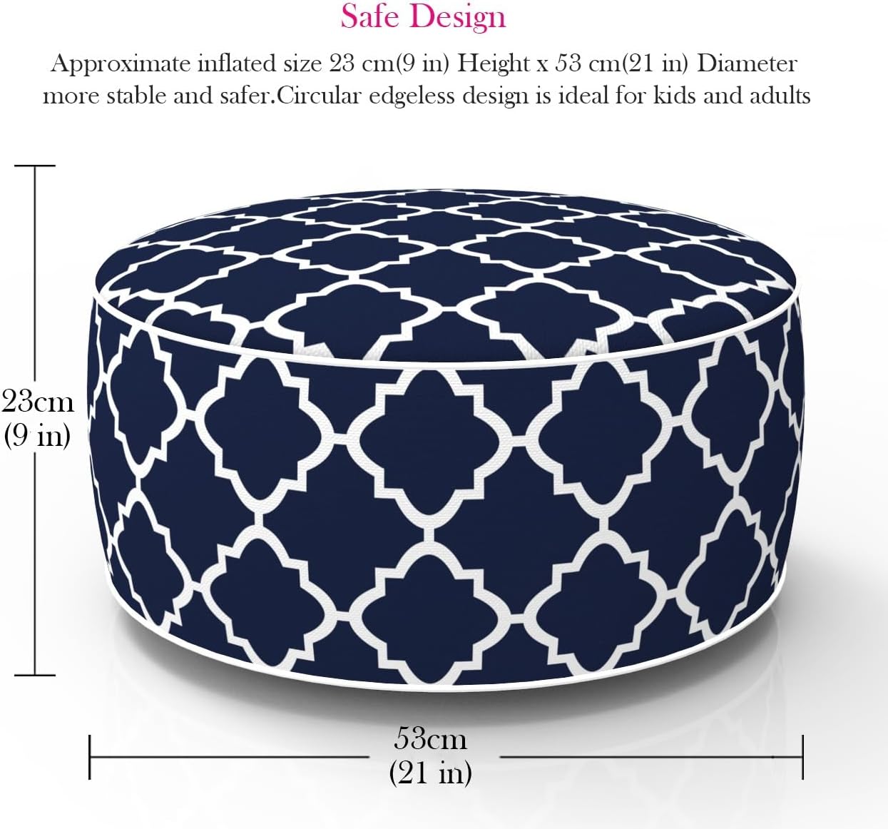 Outdoor Inflatable Ottoman Cover Round 21x9 Inch Navy Geometric Pattern Patio Foot Stools and Ottomans Cover