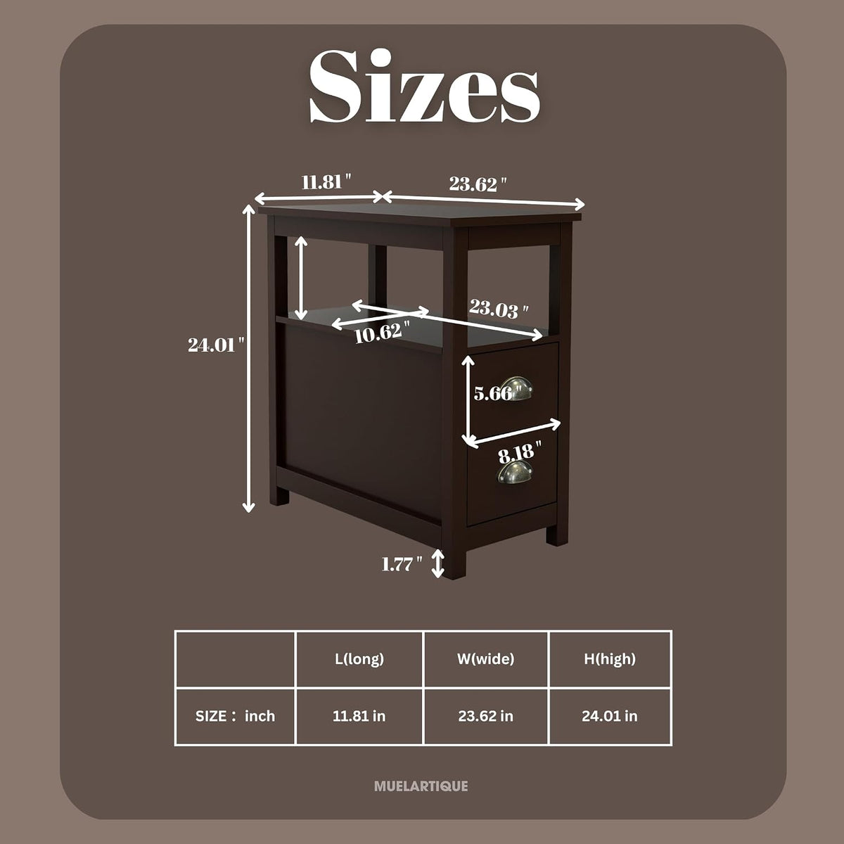 Narrow End Table with Two Drawers & Open Shelf - Brown Nightstand/Side Table for Living Room, Bedroom
