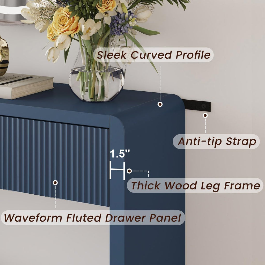 FATORRI Console Sofa Table for Entryway, 47.2 Inch Wood Hallway Tables for Living Room, Modern Couch Table behinde Sofa with 2 Drawers for Foyer Storage (Blue)