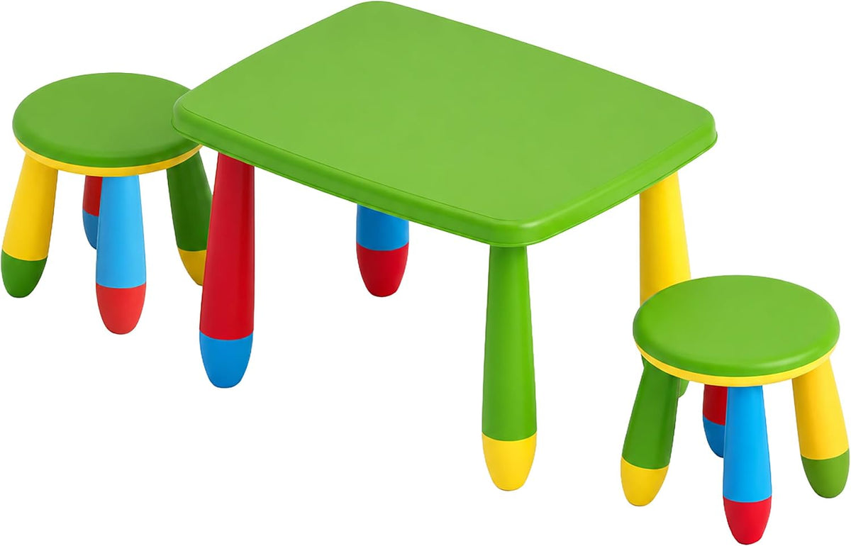 Relaxdays Children's Furniture Set, 1 Children's Table, 2 Stools, Wipe-Clean, Lightweight Plastic, Seating Corner for Children's Room, Colourful