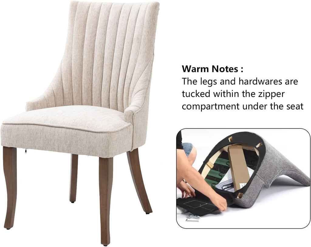 mikibama Linen Beige Dining Chairs Set of 6 Channel Tufted Kitchen Dinner Chair Comfy Fabric Upholstered Accent Chair for Dining Room with Solid Wood Legs