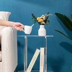 Modern Clear Acrylic Narrow Side Table for Small Spaces, 15.55" L x 7.87" W x 19.68" H, 2 Tier Oval End Table Nightstand, Small Bedside Table for Bedroom, Bathroom, Living Room(Oval)