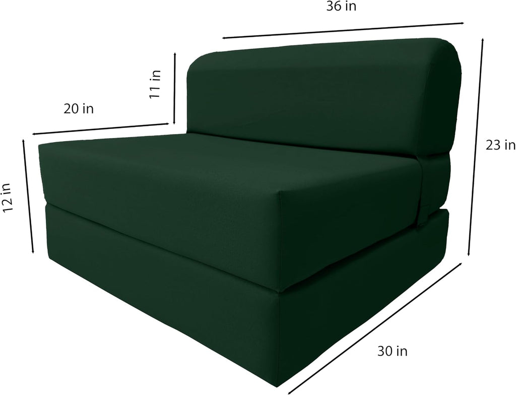 D&D Futon Furniture Sleeper Chair Folding Foam Bed, Portable Studio Guest Sofa Beds 6 x 36 x 70 Hunter Green