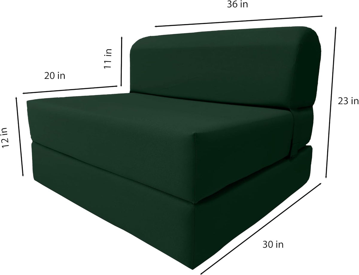 D&D Futon Furniture Sleeper Chair Folding Foam Bed, Portable Studio Guest Sofa Beds 6 x 36 x 70 Hunter Green
