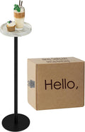 Drink Table, Small Pedestal Side Table, Round Cocktail Table, Circle Accent End Table with Metal Base, for Small Spaces (1, White Marble)