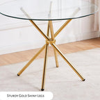 Round Glass Dining Table with Gold Criss Cross Legs, 39.5 Inch Modern Gold Kitchen Table Circular, Elegant Dining Room Table for 4 (Art Deco)