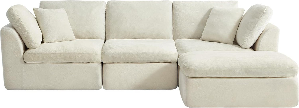 CHITA 108" Cloud Sectional Couches for Living Room, L-Shape Sofa with Ottoman, 3 Seater Modular Sectional Sofa, Cream