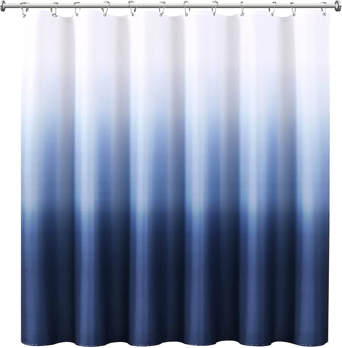 96 inch Blue Shower Curtains for Bathroom, Ombre Textured Fabric Long Shower Curtain Set with 12 Hooks, Machine Washable, Navy Indigo Blue Bathroom Decor 72 x 96 Extra Long