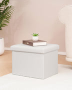 B FSOBEIIALEO Folding Storage Ottoman, 16.5" Faux Leather Ottomans, White | Small Ottoman with Storage Bench, Rectangle Foot Rest Chest Seat, for Living Room, Bedroom, Home Office, Dorm