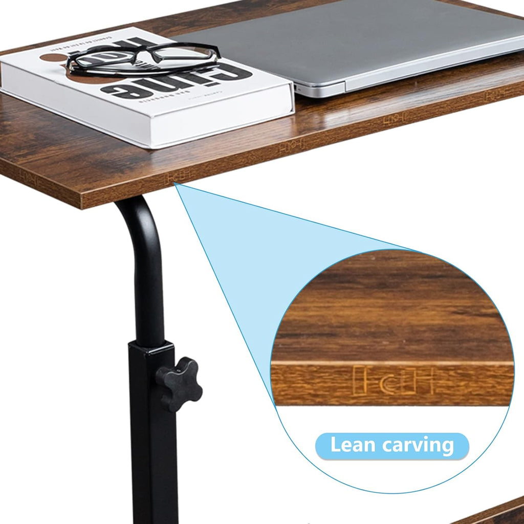 End Table,Mobile Side Table, Mobile Laptop Desk Cart, Adjustable Over Bed Table with Wheels for Sofa, Couch Deak for Sofa Laptop Coffee Snack, for Living room Bedroom, 23.62 x 15.74 x 27.16-37.79 in