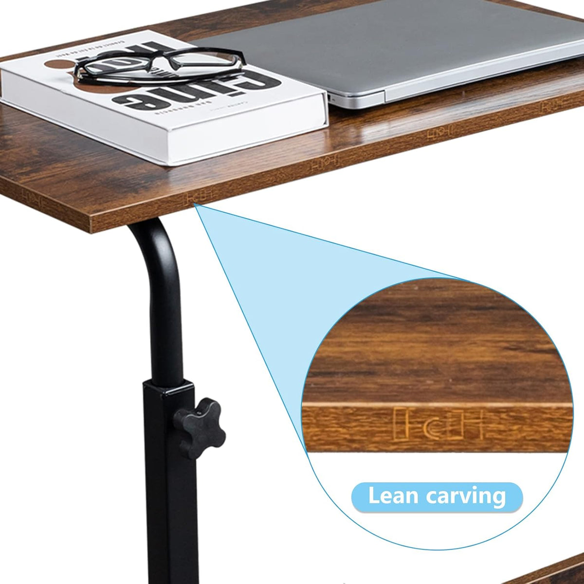 End Table,Mobile Side Table, Mobile Laptop Desk Cart, Adjustable Over Bed Table with Wheels for Sofa, Couch Deak for Sofa Laptop Coffee Snack, for Living room Bedroom, 23.62 x 15.74 x 27.16-37.79 in