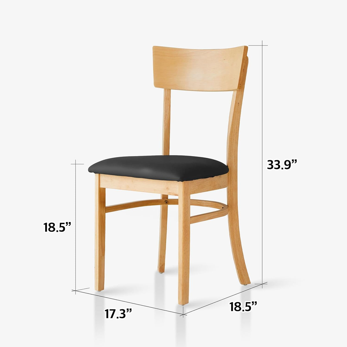 Livinia Mint Dining Chair Set of 2, Solid Malaysian Oak PU Leather Upholstered Cushion Seat, Straight Back Side Chairs (Natural)