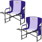 Colegence Oversized Directors Camping Chair Set of 2 Support 600 LBS, Heavy Duty Folding Outdoor Chairs with Side Pocket and Adjustable Side Table for Outside Beach,Lawn,Fishing, Deep Purple