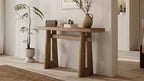 59.25" Long Console Table with Geometric Silhouette, Modern Wooden Hallway Table Accent Sofa Table, Extra Long Entryway Table for Living Room, Foyer, Corridor (Brown)