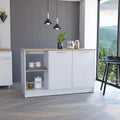 Kitchen Island with Four Open Shelves and Two Cabinets | Multicolor design with light oak and white finish