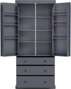 77" Tall Kitchen Pantry Cabinet with 3 Drawers, Large Wooden Kitchen Organizers Storage Cabinet Cupboard with 8 Door Shelves and 3 Adjustable Shelves for Dining Room, Grey