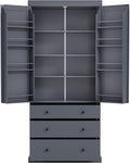 77inch Farmhouse Kitchen Pantry, Freestanding Tall Cupboard Storage Cabinet with 3 Adjustable Shelves, 8 Door Shelves, 3 Drawers for Kitchen, Dining Room, Gray