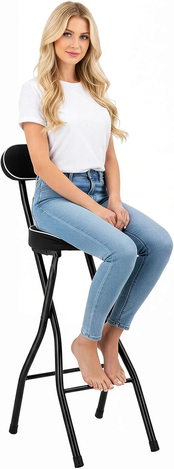 2PCS Cushioned Padded Folding Stool, 35In Portable Folding Stool with Backrest Lightweight Counter Height Bar Stool Weight Capacity of 275.58Lbs for Living Room Garage Workshop Studio