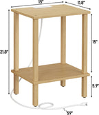 TUTOTAK End Table with Charging Station, Set of 2, Small Side Table with Outlets, Nightstand Bedside Table, 2-Tier Storage Shelf for Small Space, Living Room, Bedroom Natural TB01BN041