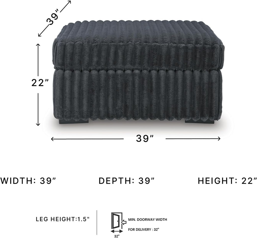 Signature Design by Ashley Midnight-Madness Oversized Ottoman, Gunmetal | 100% polyester jumbo corduroy, 39 in square shape, Firm foam cushion, Living room accent, No assembly required