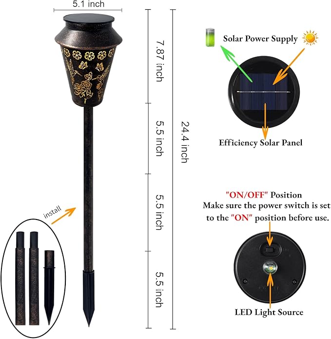 Solar Pathway Lights, Hummingbird Metal Copper Lantern for Garden, Patio, Lawn, Walkway, Outdoor Waterproof Landscape Lighting Decorative, Ideal Gifts for Women, Mom, Grandma