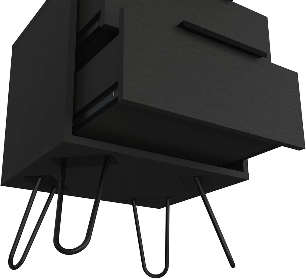 2 Nightstand, Hairpin Legs, Two Drawers, Black,for Small Spaces