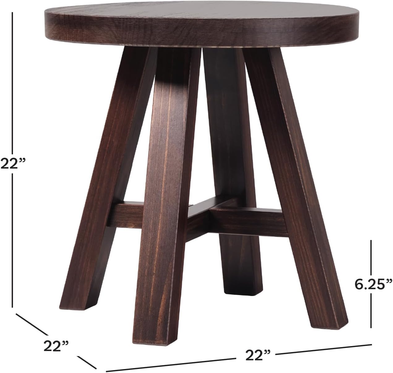 Walker Edison Colt Modern Farmhouse Solid Wood Round Side Table, 18 Inch, Espresso