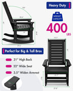 BRIOPAWS Outdoor Rocking Chairs | Set of 2 | Porch Rockers | HDPE Plastic| Black | Oversized | Patio Rocker Chair | High Back | for Big Man | Weather Resistant | for Outside Deck Balcony Backyard