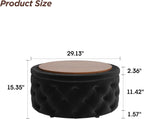 FiveWillowise 30 Inch Round Ottoman with Storage Tray,Large Coffee Table | Circle Modern Button Footstool with Removable Lid,Cozy Foot Stools for Living Room, Bedroom,Makeup Room,Black