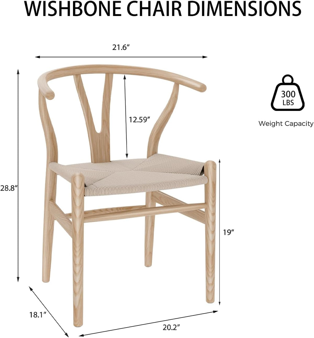 Polynices Wishbone Chair, Weave Modern Solid Wood Mid-Century Y Shaped Backrest Dining Chair (Natural)
