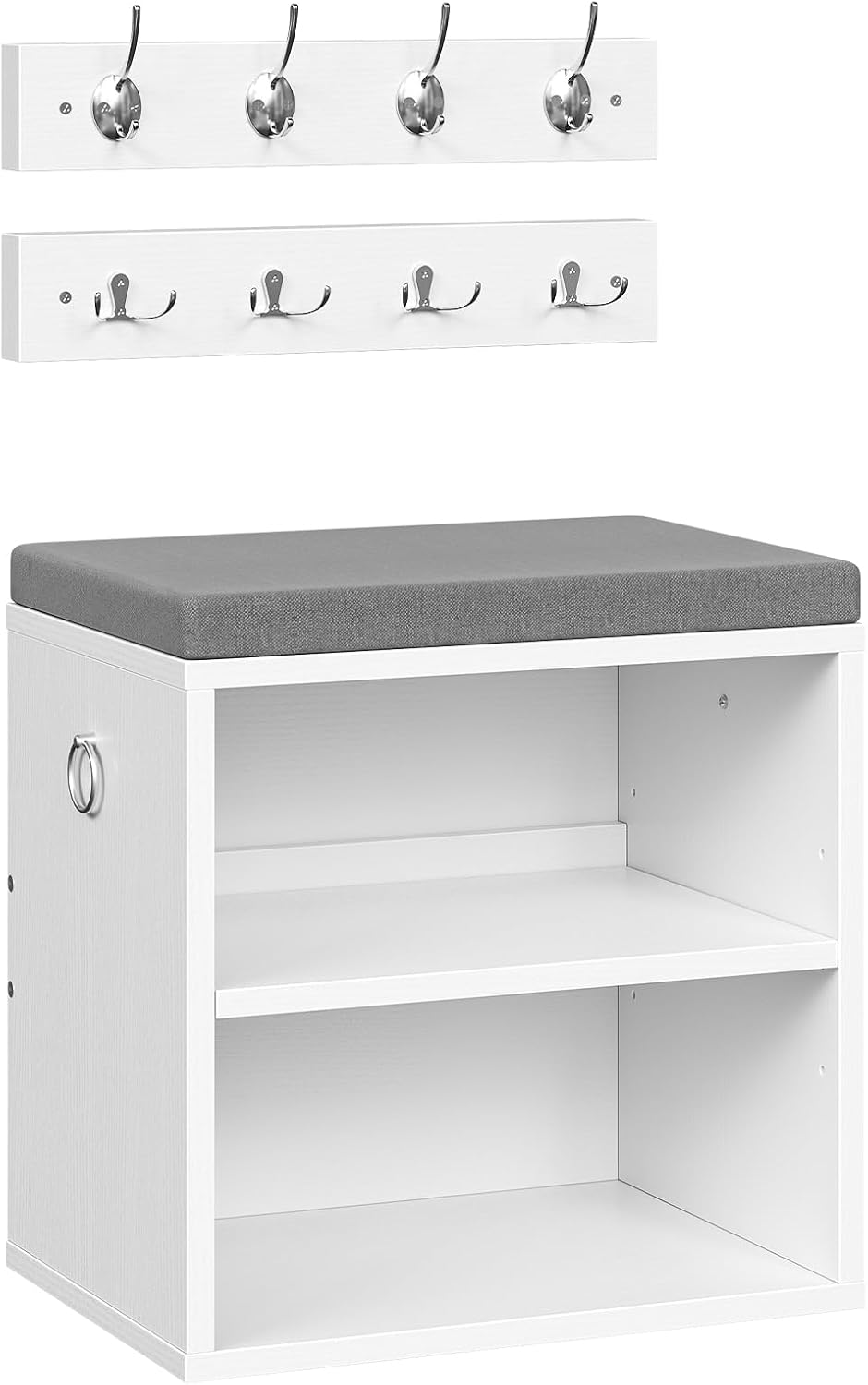 HOOBRO Shoe Storage Bench with Cushion, Entryway Bench with Coat Rack Set, Small Shoe Storage Organizer with Adjustable Shelf, for Narrow Hallway Foyer, Bedroom, White and Gray WG28HX01