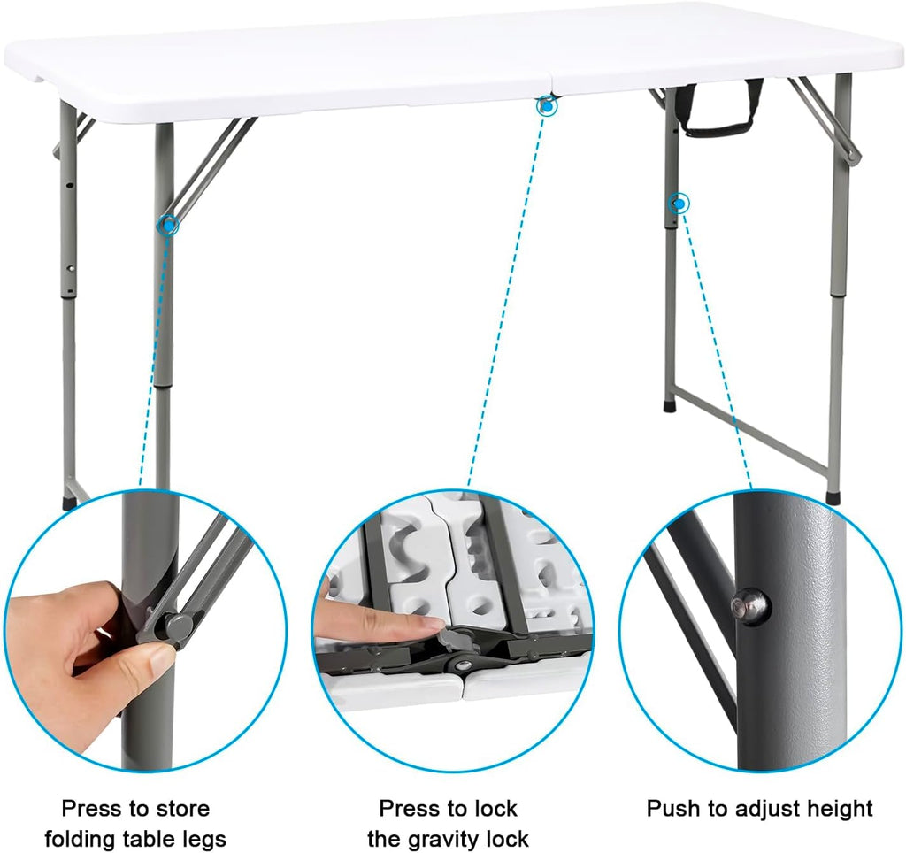 2-PCS 48" W x 24" D x 29.5" H - 4FT White Folding Table Heavy Duty Portable, Plastic Folding Utility Folding Table for Camping, Picnics & Parties