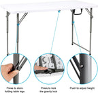 2-PCS 48" W x 24" D x 29.5" H - 4FT White Folding Table Heavy Duty Portable, Plastic Folding Utility Folding Table for Camping, Picnics & Parties
