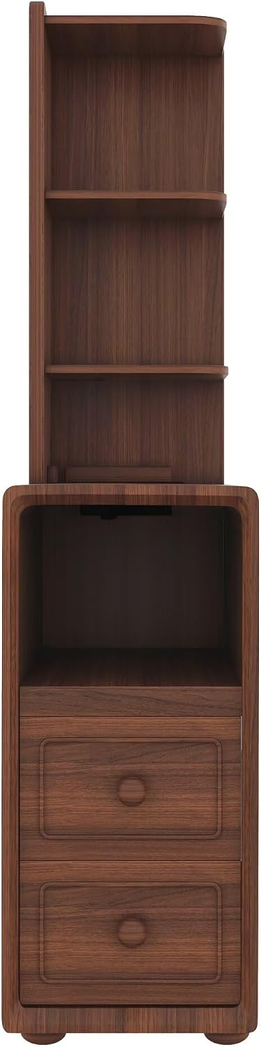JIJIWANG Tall End Table with Drawers, 47.2" Corner Shelf Table with Open Storage, Narrow Side Table for Bedroom Living Room Small Space, Walnut