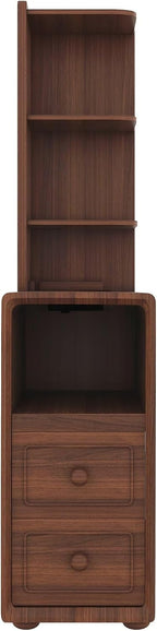 JIJIWANG Tall End Table with Drawers, 47.2" Corner Shelf Table with Open Storage, Narrow Side Table for Bedroom Living Room Small Space, Walnut