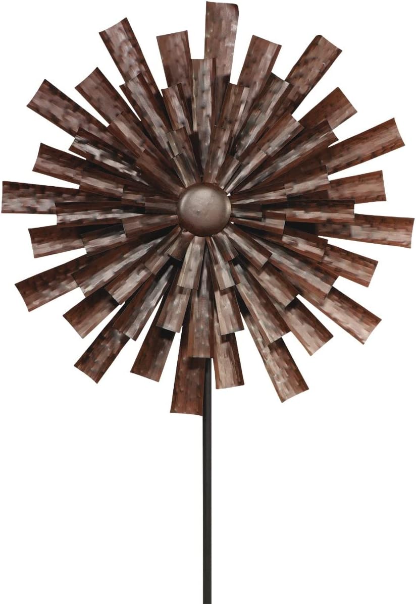 Alpine Corporation 81" Tall Outdoor Kinetic Flower Wind Spinner Stake Yard Decoration, Bronze