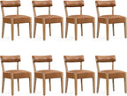ZJhome Modern Dining Chairs Set of 8 Mid-Century Modern Faux Leather Upholstered Kitchen & Dining Room Chairs with Curved Back, Oversized Rounded Seat, Sturdy Wood Frame, Brown