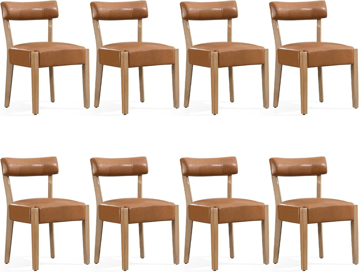 ZJhome Modern Dining Chairs Set of 8 Mid-Century Modern Faux Leather Upholstered Kitchen & Dining Room Chairs with Curved Back, Oversized Rounded Seat, Sturdy Wood Frame, Brown