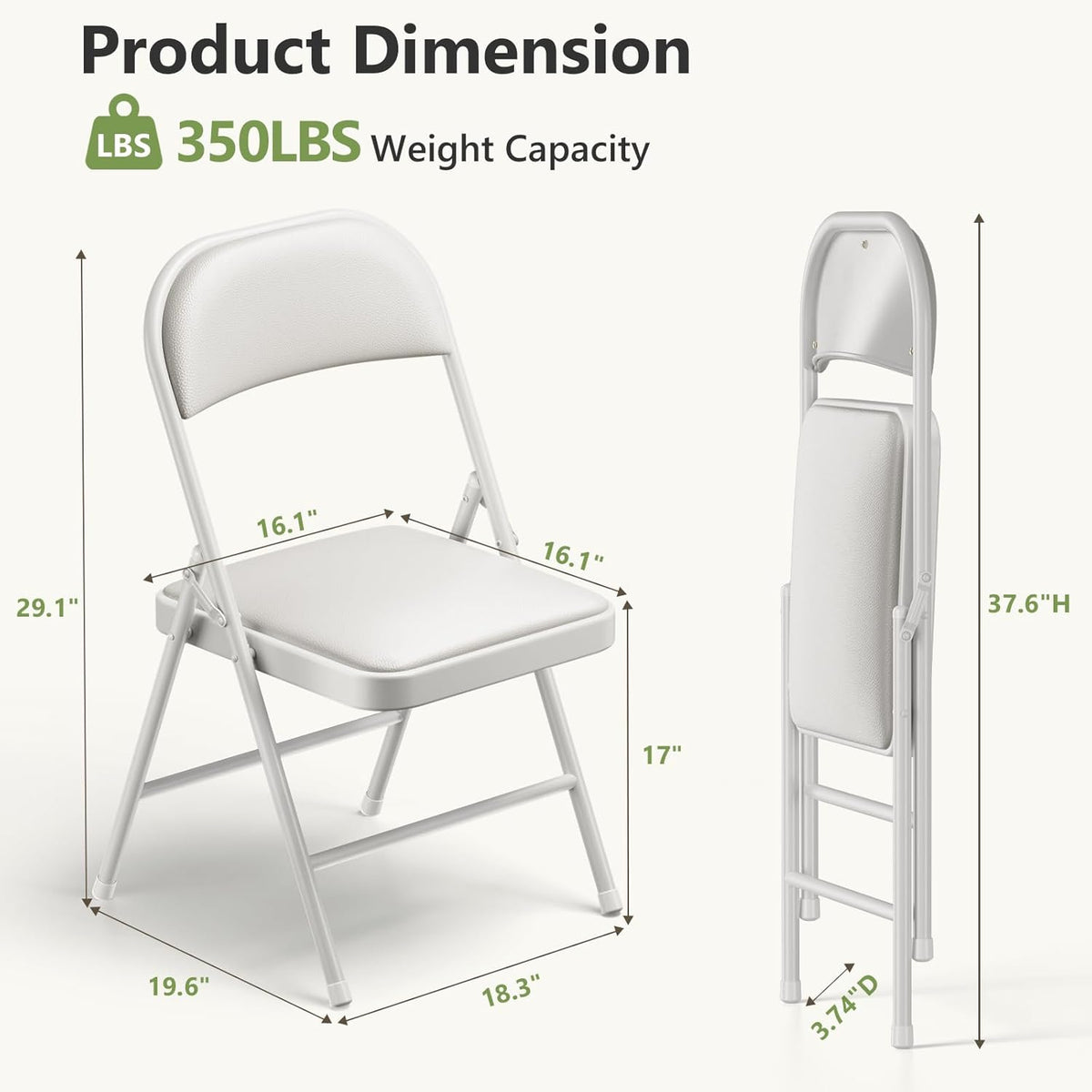 Folding Dining Chairs Set of 4 - Modern PU Leather Folding Chairs with Cushion Seat & Back Metal Legs Kitchen Chairs Folding Chair Set for Kitchen/Living Room/Bedroom/Parties (White)