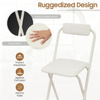 Folding Bar Stool with Backrest, 29.5 Inch Tall Foldable Stool Chair with Leather Padded Seat, Portable Counter Height Collapsible Stool for Kitchen Island Shop Cafe Dining Room, White, 1pcs