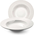JUAN & JASMIN 24 oz Soup Bowl Set, 9.5 inch, Ribbed Rim Design, 2-Piece, Deep Dish Plate- Ideal Serving for Soup, Pasta, Dessert and Salad, Microwave & Dishwasher Safe