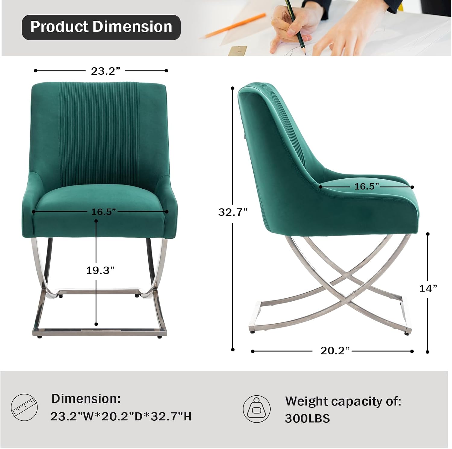 Kitchen Dining Chairs Set of 4,Accent Modern Upholstered Velevt,Contemporary Tufted Metal Chairs with X-Shaped Sliver Legs for Dining Room,Living Room, Reception Room(Dark Green)