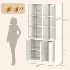 80" Modular Kitchen Pantry Cabinet, 2-in-1 Freestanding Tall Pantry Cabinet with Glass Doors & Adjustable Shelves, Large Hutch Storage Cabinet for Kitchen & Living Room (2, White, 6 Doors)