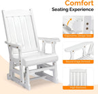 VINGLI Outdoor Glider Chair Wood Patio Glider with Cup Holder, Porch Glider with Smooth Rocking Mechanism, Heavy Duty 600 LBS, White