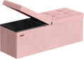 SONGMICS Foldable Storage Ottoman with Flipping Lid, 43.3 Inch Velvet Bench | Coffee Table, Folding Storage Bench for Bedroom, Entryway Shoe Bench, Jelly Pink, MINOTA Collection ULSF078SA01