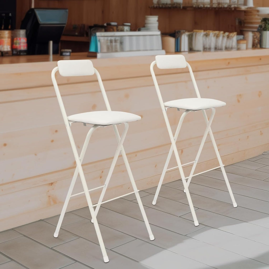 2PCS 29.53'' H Folding Bar Stool with Backrest, White Tall Folding Chair, 275LBS Load Capacity, Portable Collapsible Stool Kitchen Island, Bar, Cafe, Dining Room