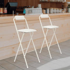 2PCS 29.53'' H Folding Bar Stool with Backrest, White Tall Folding Chair, 275LBS Load Capacity, Portable Collapsible Stool Kitchen Island, Bar, Cafe, Dining Room