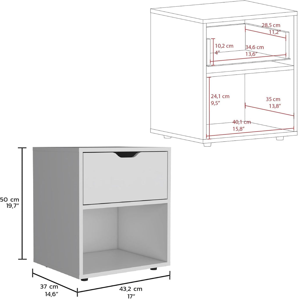 19.7-Inch High Nightstand End Table with Open Shelf ﻿,for Small Spaces
